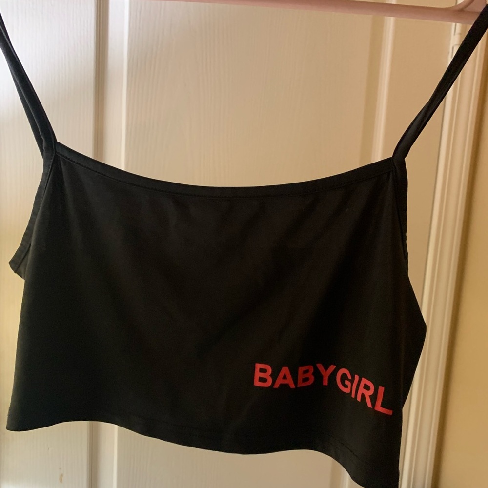 Black crop top w/ Babygirl logo from Shien, Size: small